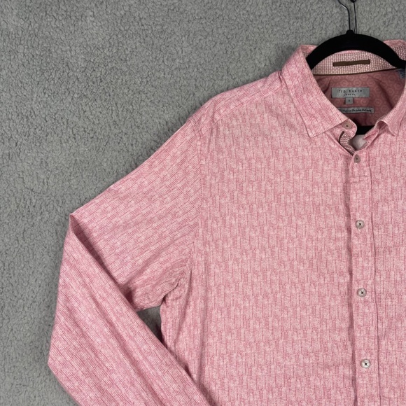 Ted Baker London Mens Button Down Shirt Size 5 43 Chest Pink Geometric - Picture 5 of 16